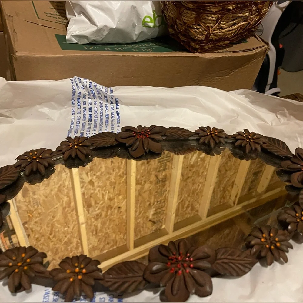 Pier 1 Rustic Bronze Metal Mirrored Tray with Jewel Accents - New